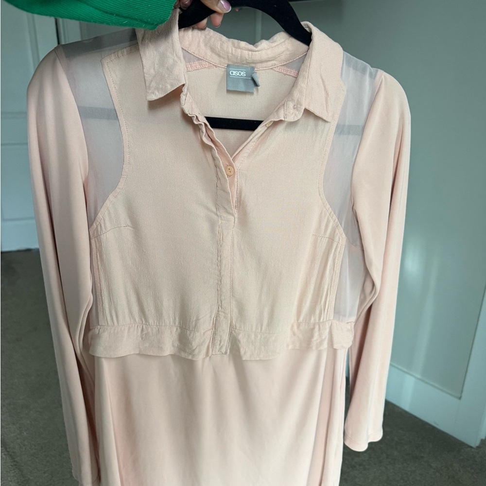 ASOS Light Blush Collared Sheer Panel Dress